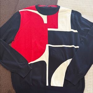 Carolina Herrera Crewneck Sweater in Navy, Red & Cream